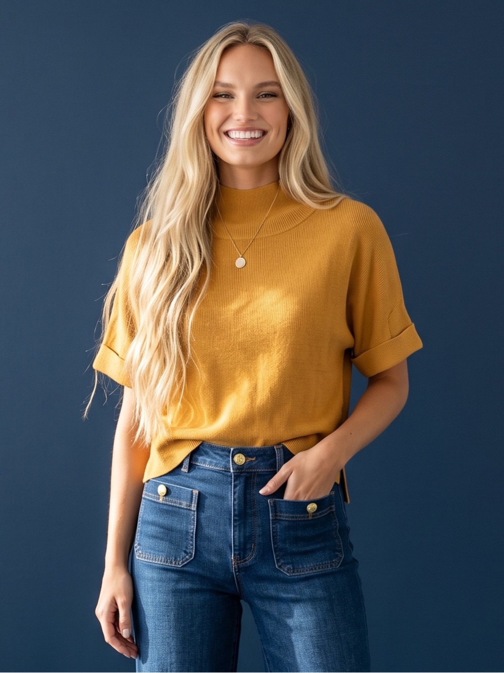 Listicle Mustard Ribbed Knit Top